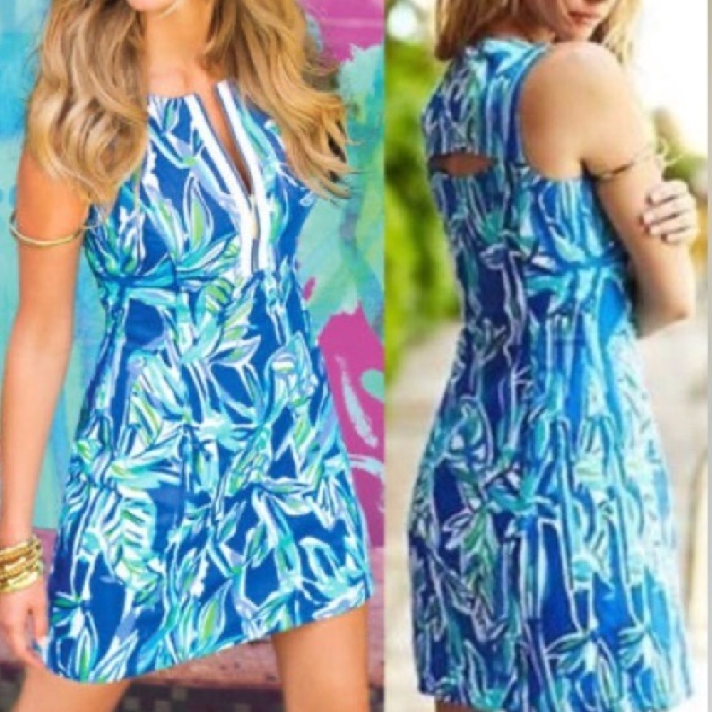 LILLY PULITZER Penelope Shift Dress Blue Crush Bamboo Size 2 Feminine Dainty